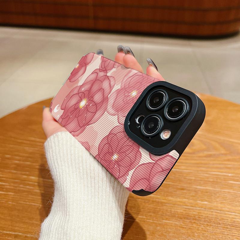 Vertical Grain Floral Printed Leather Soft Silicone Phone Case Back Cover with Camera Lens Full Protection for Samsung