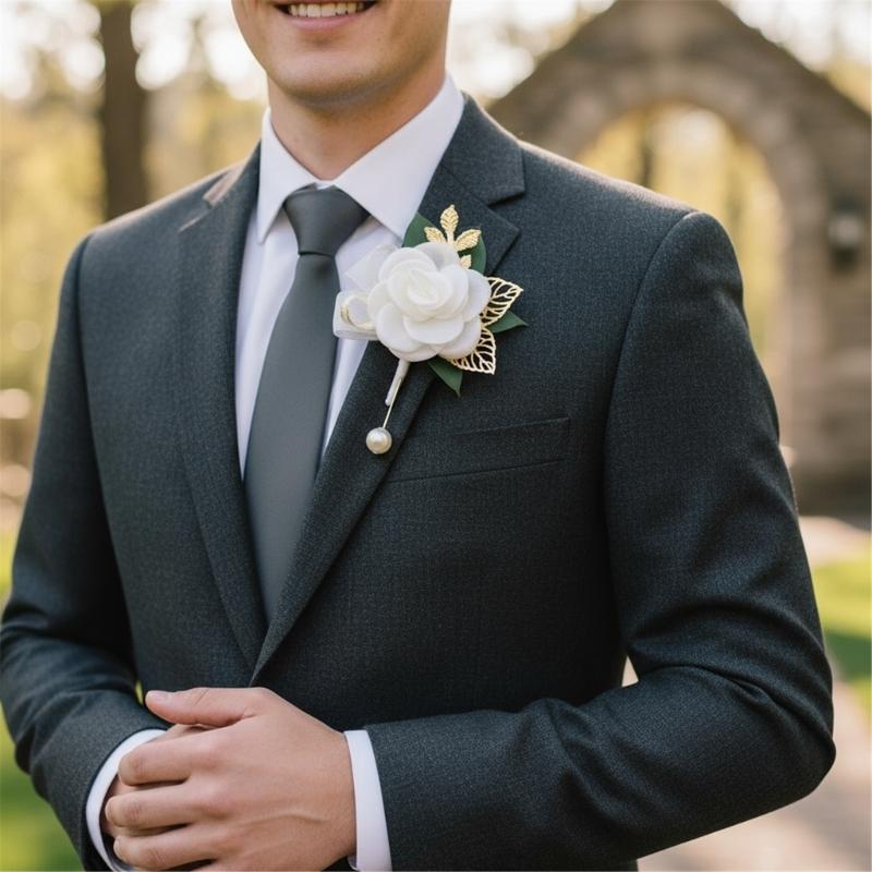Wedding Boutonniere and Wrist Flower Set Wrist Jewelry For Wedding Ceremony Celebration Bride Groom Dressingup Props
