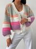 Regenbogenfarbener Strickmantel mit Laternenärmeln für Damen, Oversize-Pullover, Freizeitkleidung, trendig
