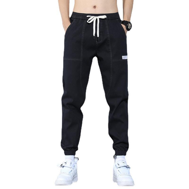 Spring and Autumn New Thin Casual Long Pants Men's Jeans Loose Versatile Tie Feet Harlan Men's Wash