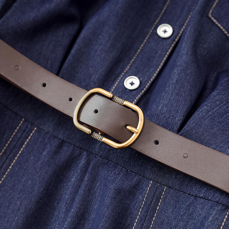 Women's Blue Denim Waist-Slimming Workwear Shirt Dress - Spring Fashion