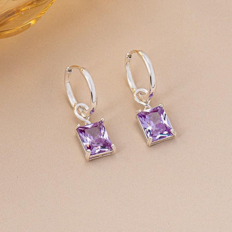 Geometric Square Zircon Pendant Necklace Earrings Set Lightweight Luxury Fashion Jewelry Women Men Earrings