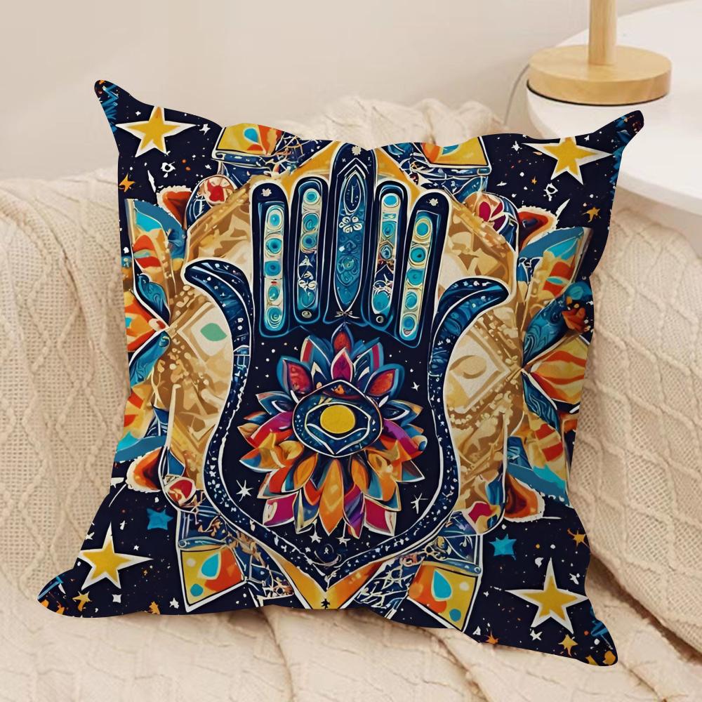 Klassieke Hamsa Kussensloop Zacht Pluche Stof Dubbelzijdig Bedrukt Bankkussenhoes voor Alle Seizoenen Woondecoratie Cadeau