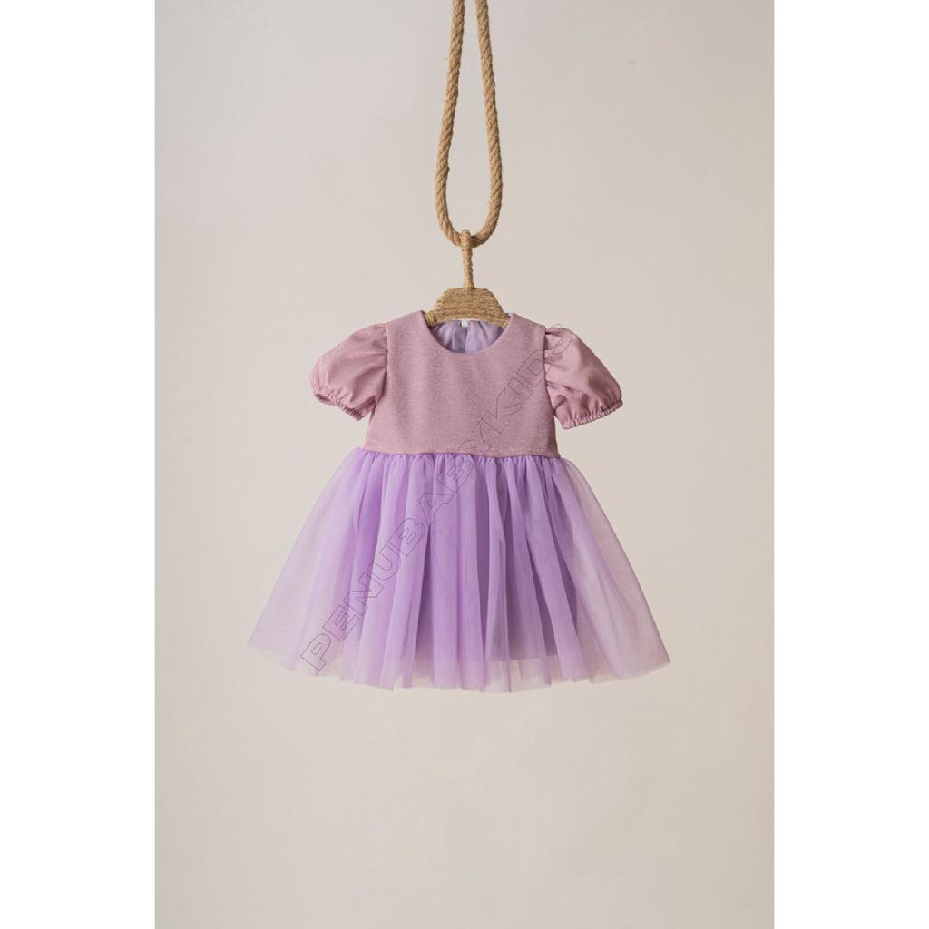 Rosa kurze Ballon-Stoffärmel, detailliertes Tutu-Tutu-Kleid für Babymädchen