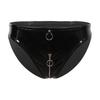 Womens Patent Leather Briefs O-Ring Zipper Crotch Low Waist Stage Costume