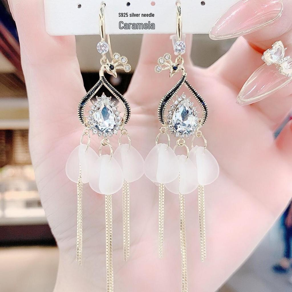 2025 Trendy Peacock Crystal Tassel Earrings - Women's Long Dangle Ear Jewelry