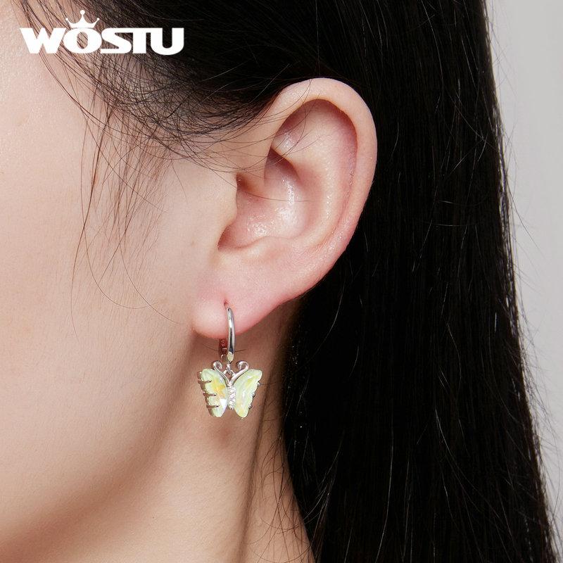 WOSTU 925 Sterling Silver Jemné barevné motýlkové náušnice pro ženy Jemné šperky Dárek k narozeninám