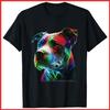 Colorful Pitbull Dog Graphic Art Black Cotton T-Shirt S-5XL