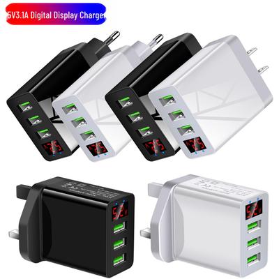 3-Port USB Charger with Display Screen - UK, US, EU Wall Adapter for Travel