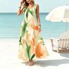 Women's Sleeveless Long Dress Fresh Watercolor Style,Lightweight Flowy Fabric,Ideal for Beach Vacation,Commute Travel Photos,Summer Casual Trendy