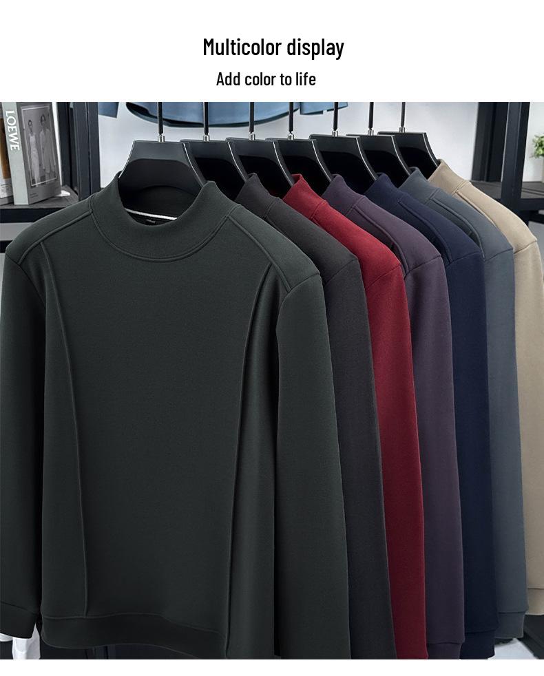 Men's Versatile Winter Fleece Sweatshirt, Half-High Collar, Solid Color, Long Sleeve, Thick Base Layer for All Ages.