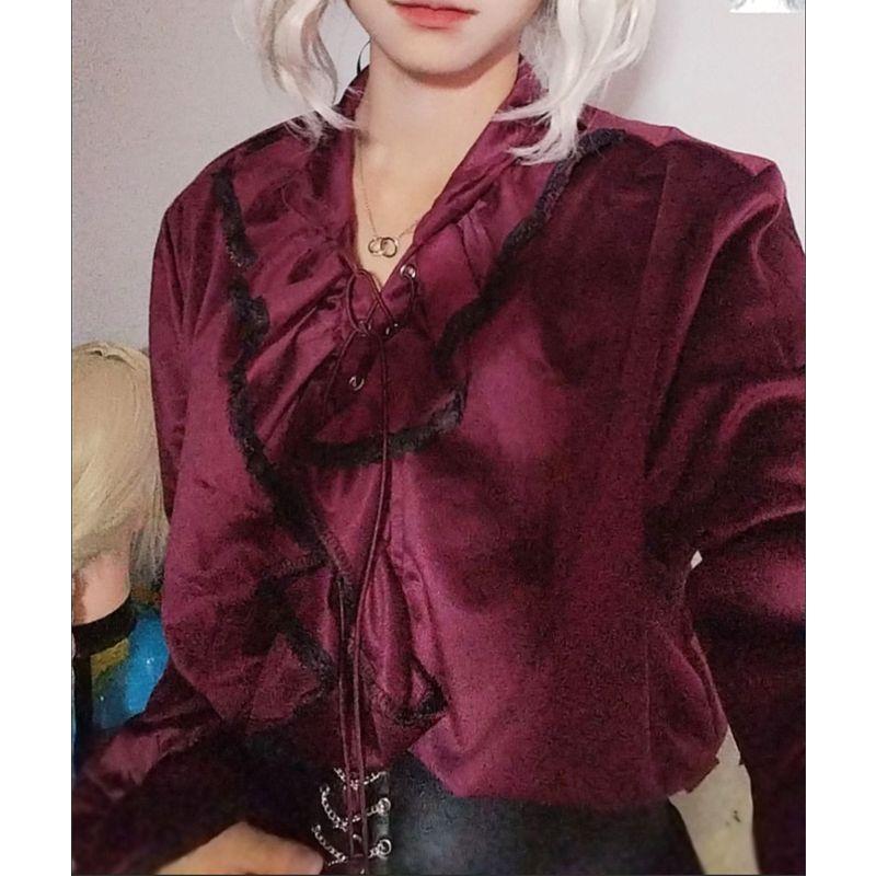 Halloween Cosplay Vintage Mittelalter Viktorianisch Herren Damen Gothic Lolita Spitze Rüsche Hemden Bluse Steampunk Pirat Vampir Kostüm Ohne Gürtel