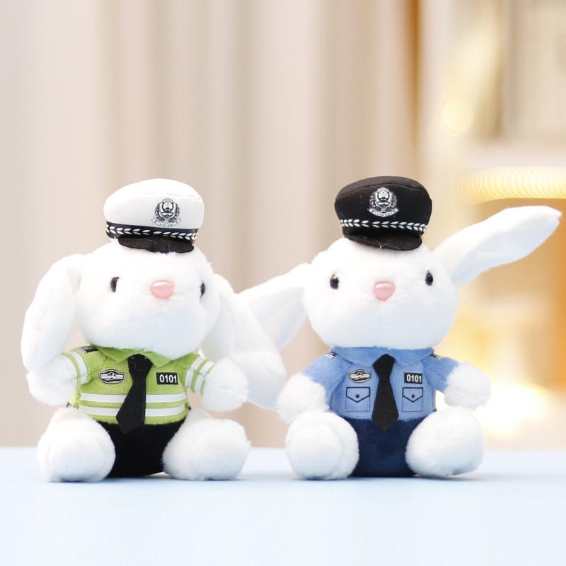 Whimsical Police And Firefighter Rabbit Plush Toy Keychain Ultra Cuddly Stuffed Doll
