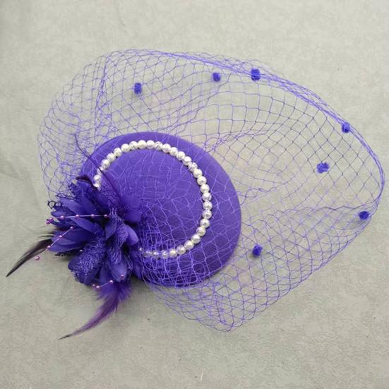 Vintage Style Pillbox Hat with Faux Pearls Mesh Feather Decor Hair Topper Headwear Weddings Events Hair Accessories