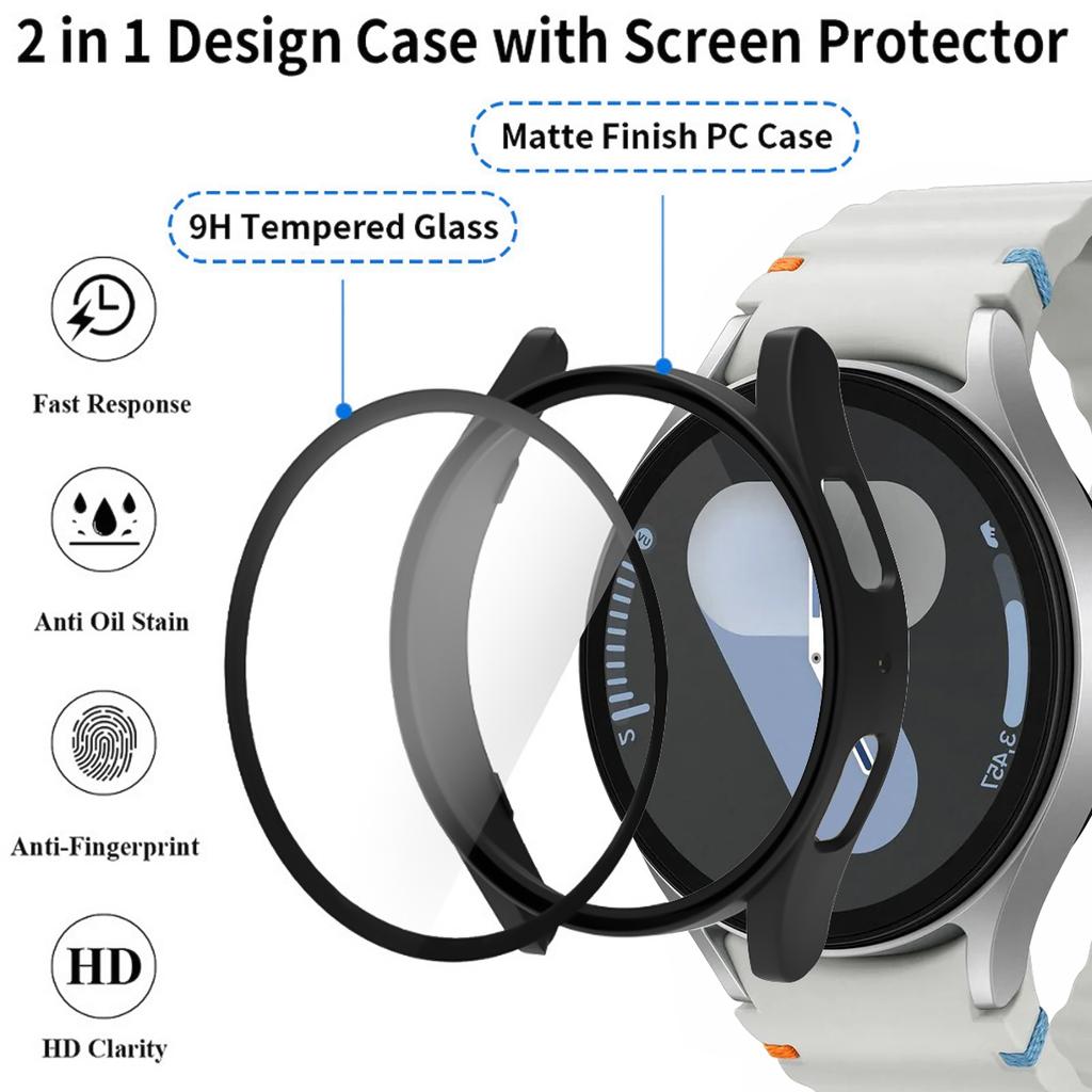 Soft Silicone Strap+PC Case for Samsung Galaxy Watch 7 6 5 4 40 44mm PC Screen Protector Cover Sport Band for Samsung  Watch 7