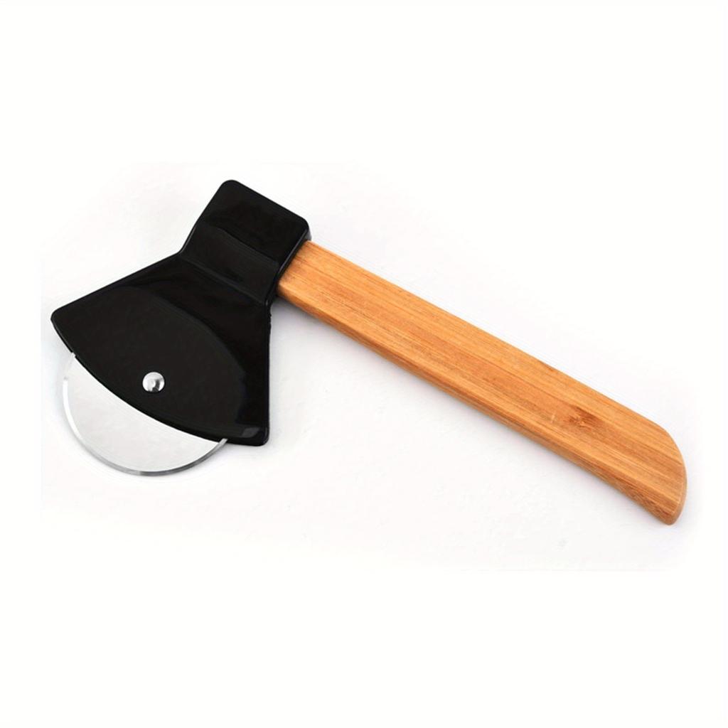 1pc Sleek Design, Stainless Steel Axe-Shaped Pizza Cutter, Wheel Slicer with Wooden Handle, Multifunctional Kitchen & Restaurant Baking Tool