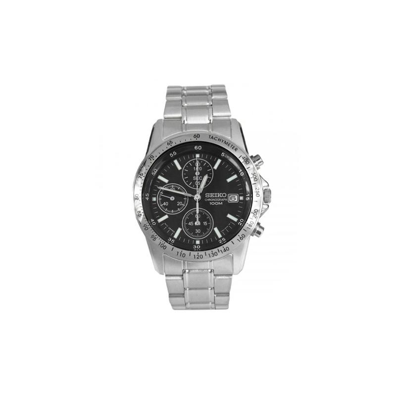 

SEIKO 100 meters waterproof chronograph function Quartz Steel Strap 40mm men s watch black dial SND367P1