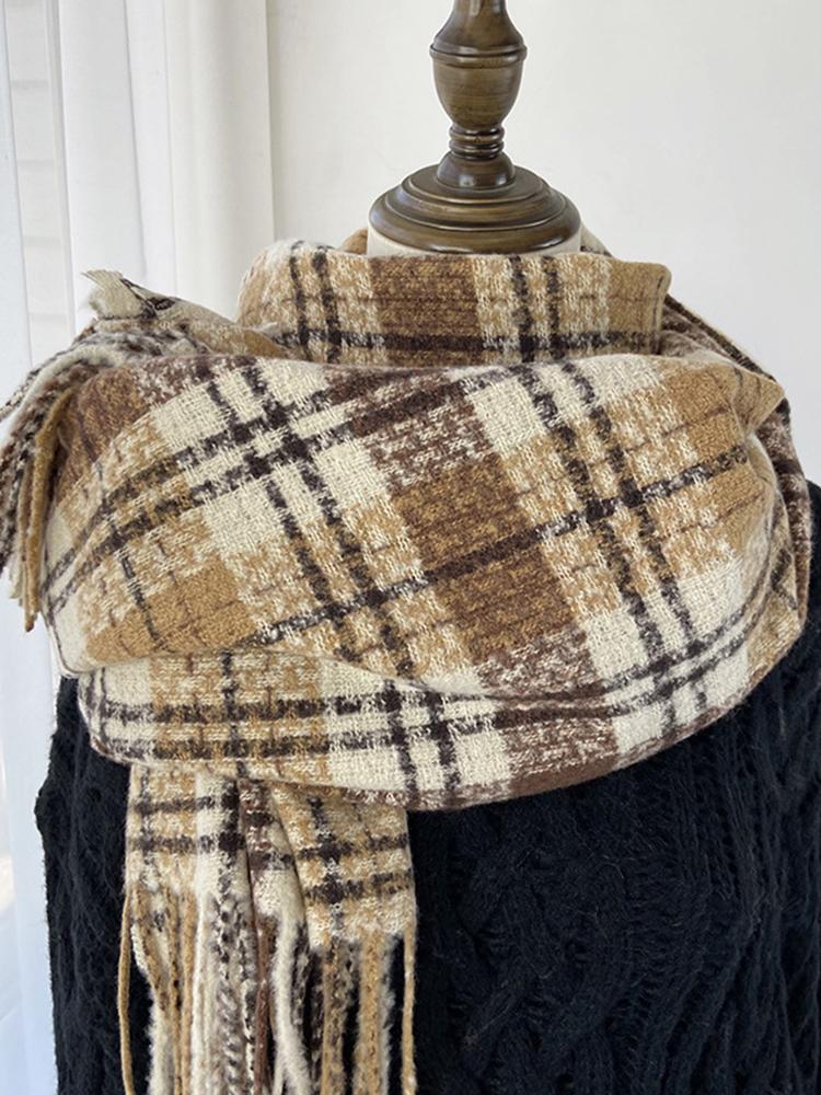 Autumn Winter Women Retro Knitted Scarf Headscarf Lady Men Casual Preppy Plaid Tassel Scarve Mujer Male Wrap Shawl Korean Style