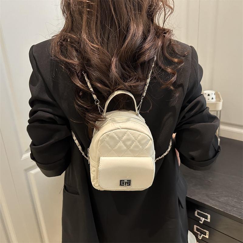 Premium Sense Rhombus Portable Backpack Bag Women's New Fashionable Versatile Solid Color Portable Shoulder Backpack