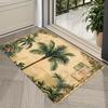 2D Flat Vintage Palm Tree Postage Stamp Tropical Flannel Door Mat Non Slip Retro Style Rug For Entryway Balcony Decor