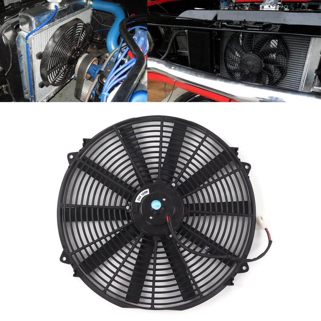24V 16-inch Universal Slim Push-Pull Electric Radiator Cooling Fan, 120W, for Cars, Trucks, and RVs