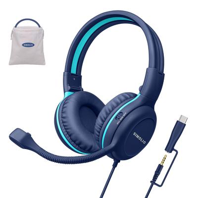 SIMOLIO Wired USB-C Kids Headphones (for School Use), with 330° Adjustable Boom Microphone & Mute Button, 3-Level Safe Volume Control KD-1L