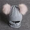 Children Beanie Pompom Neck Knitted Warm Hat Winter Scarf Set