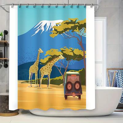 Animal Zebra Giraffe Bathroom Shower Curtain Set Waterproof Jungle Safari Decor Home