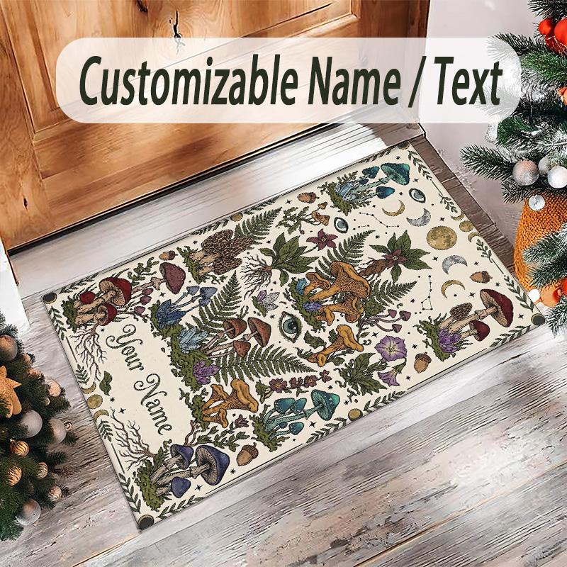 Forest Theme Crystal Velvet Floor Rug Personalized Custom Name Text Warm Carpet Home Decoration