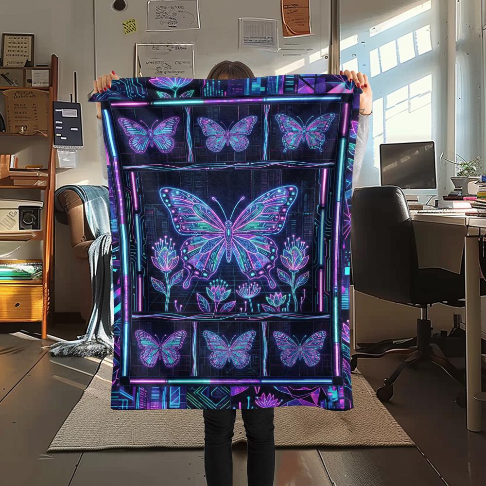 Butterfly Decoration Print Flannel Blanket, High Quality Comfortable for All Seasons, Home Decor, Warmth and Comfort, Perfect for Christmas Gifts19