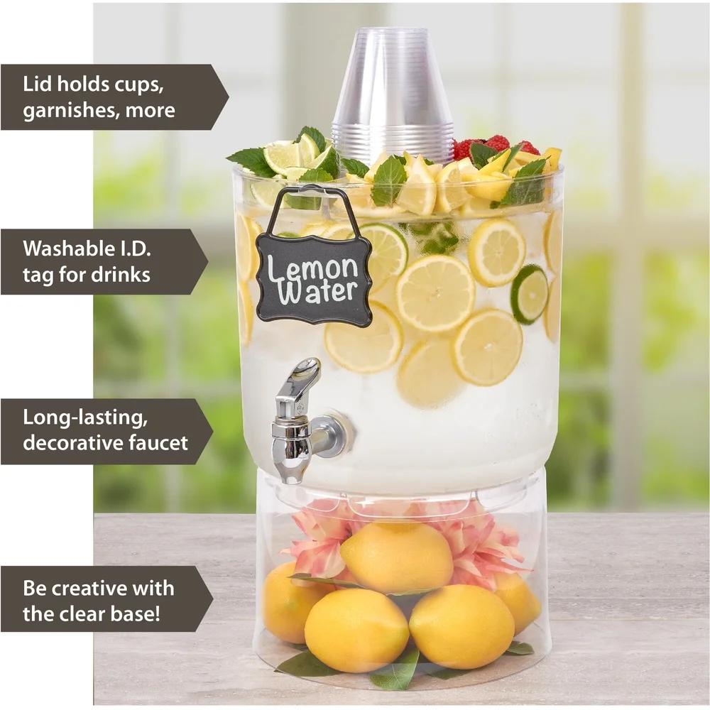 2-galonowy dozownik do napojów Party Top, piętrowy serwer do napojów z chromowanym kranikiem, tabliczka identyfikacyjna, materiał Tritan bez BPA