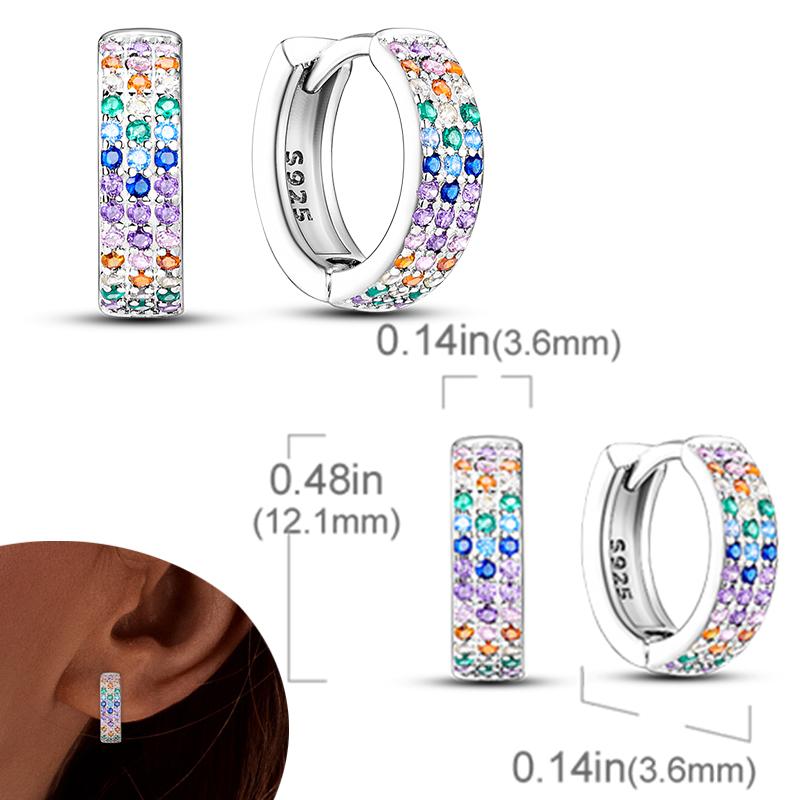 Original 925 Silver Hoops Earrings Zircon Pave Colourful Hoop Earrings For Women Fashion Jewelry Gift