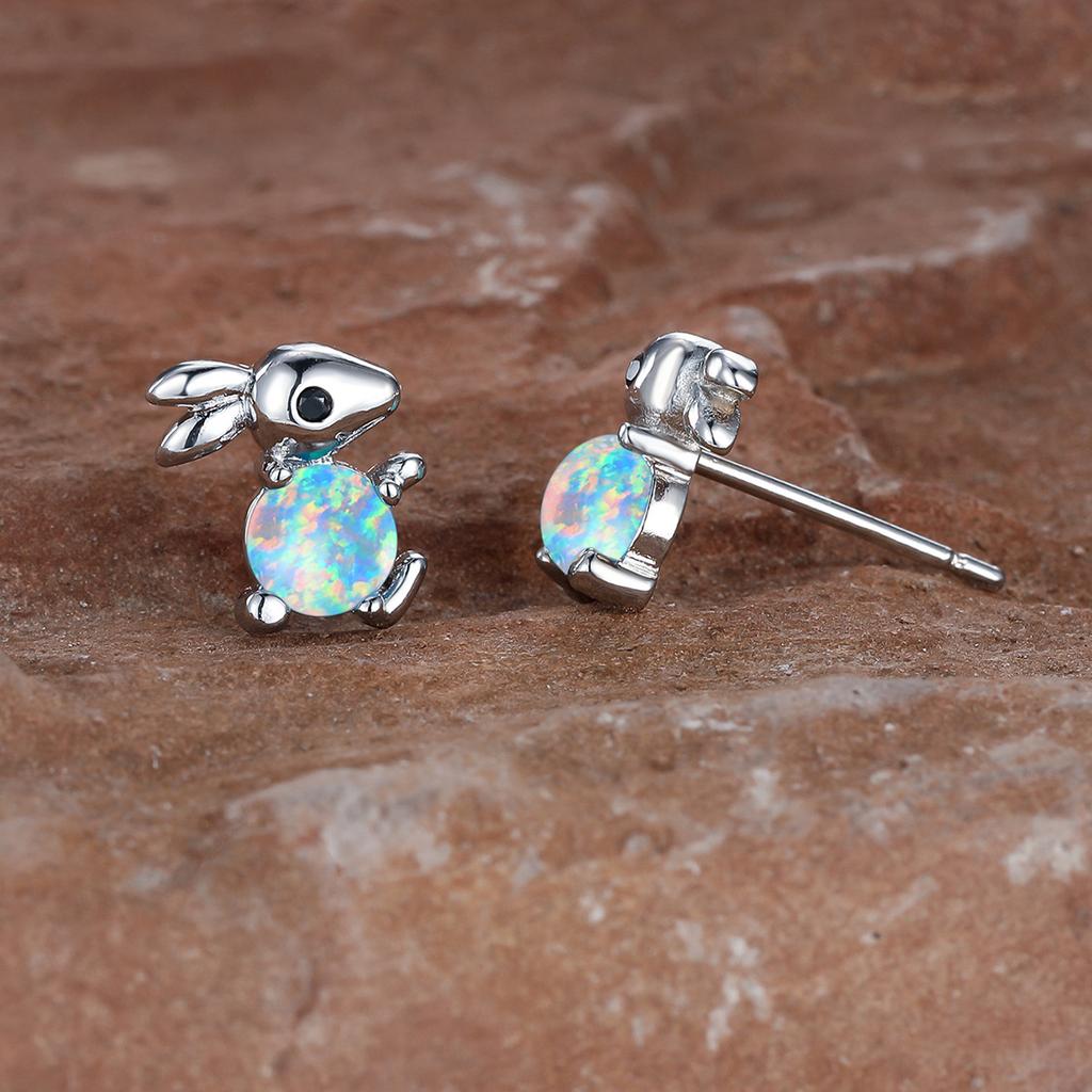 Cute and Playful Round Three Dimensional Bunny Design with Earrings for A Fresh and Girlish Heart