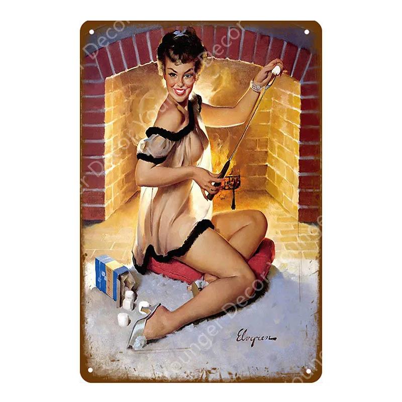 Amerikanisches Pin-Up-Girl Dame Blechschild Schlafzimmer Badezimmer Wanddekoration Pub Café Bar Party Club Vintage Poster Metallbild YI-051