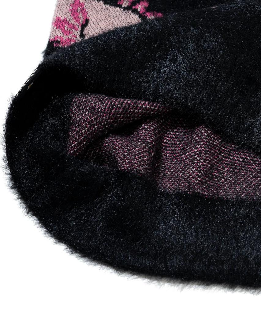 [go slow caravan] 356107 Axolotl Shaggy Mix Jacquard Knit Big Sweater, Black, Size L