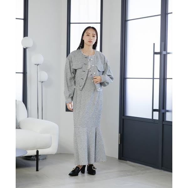 Jill by Jill Stuart Women's Fringe Tweed Mermaid Skirt, Navy, 125-3220021