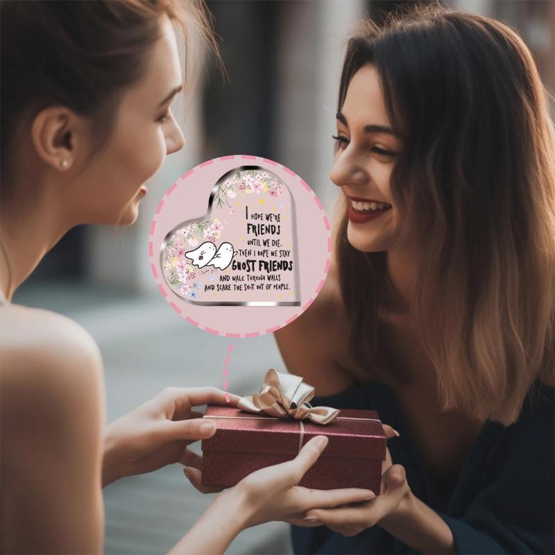 2D Flat Best Friend Birthday Gifts Heart Acrylic Desktop Decoration Plaque, Home Decor Plaque Hanging Wall Art Decorative Garden Decoration for Room D