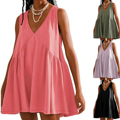 Summer Women's Dress Casual V-Neck Sleeveless Vest Loose Dresses