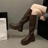 Retro Brown American Thick Heel Thick-soled Boots Women's 2025 Autumn New Popular Heightened and Thin Knight Boots