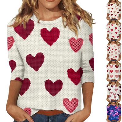 Women's Tops Three-quarter Sleeve Round Neck Loose Valentine's Day Printed T-shirt