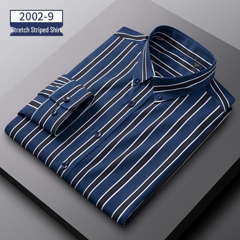 Men's Spring Easy-Care Striped Long Sleeve Stretch Slim Fit Shirt - Iron-Free Business Wear