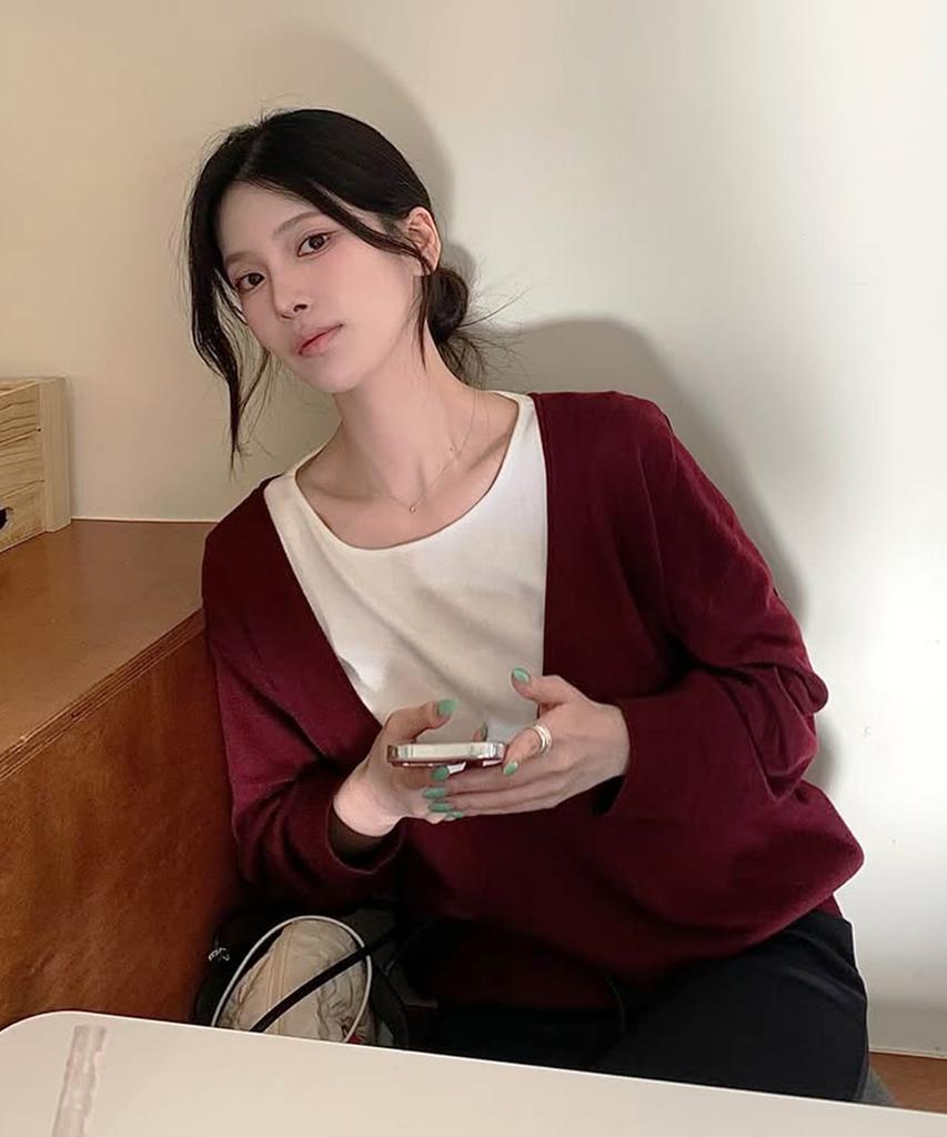 GENERALIDEA [Eunsu'S Pick] Deep V-Neck Loose Fit Knit Pullover [Burgundy] / Gf3Lkp506
