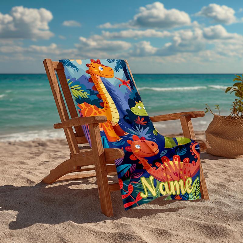 Custom Name Ultra-Soft Beach Towel with Dinosaur Theme,Ideal for Pool - Camping, Diving - Perfect Travel Essential, Vibrant Beach Towel.