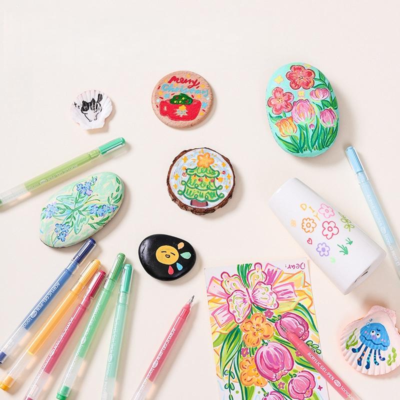 6pcs Acrylic Paint Markers Gel Ink Vintage Marker Liner 1.0mm Fine Tip DIY Craft Painting Drawing Stationery Gift