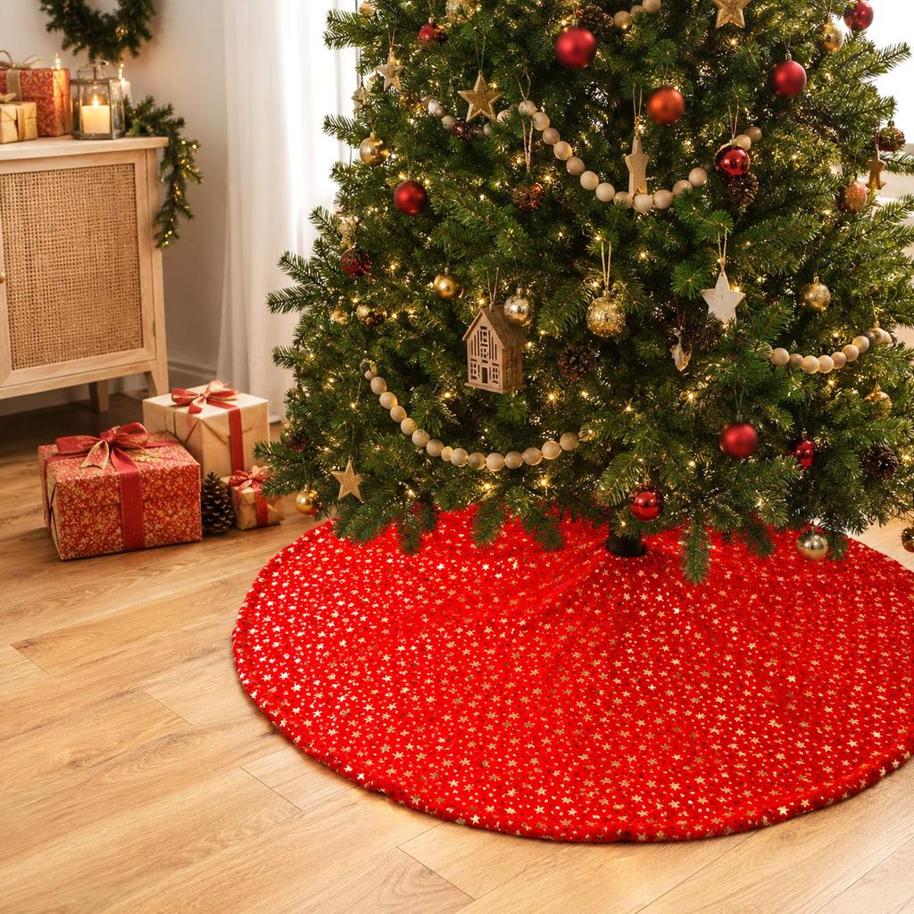 Star Pattern Christmas Tree Skirt for Holiday Tree Bottom Decoration