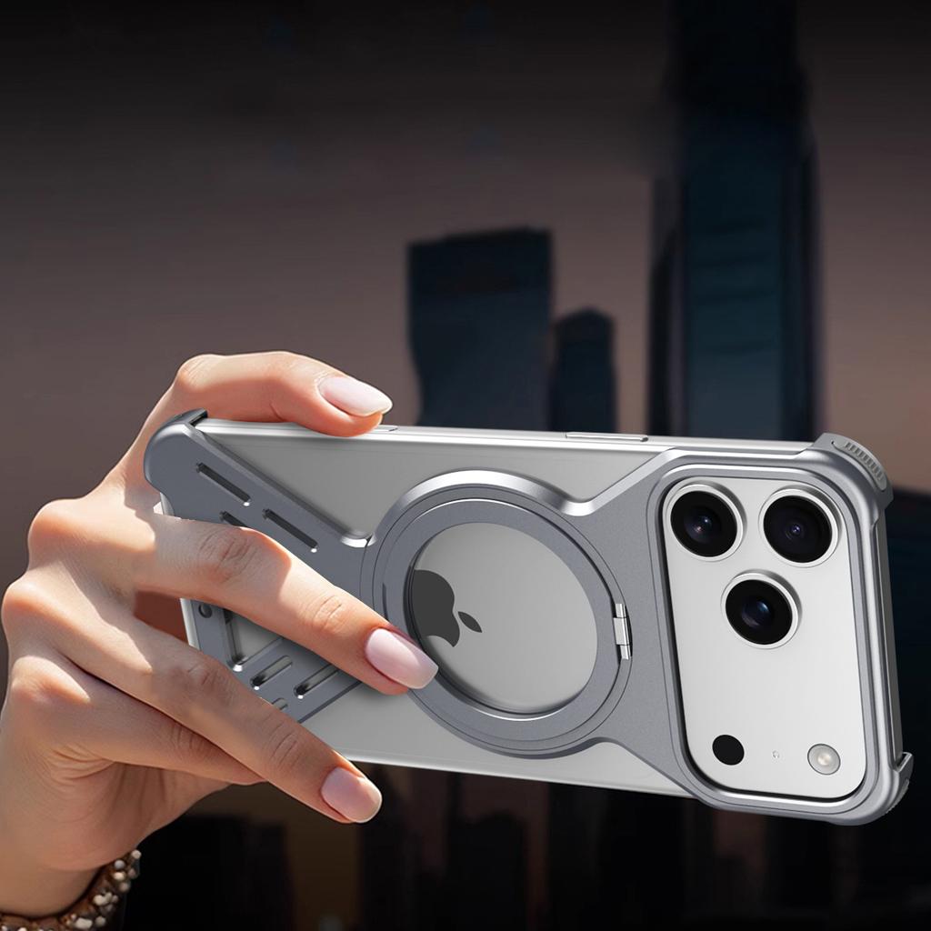 For iPhone 17 Pro Bumper Case Compatible with MagSafe Rotating Kickstand Metal Phone Cover