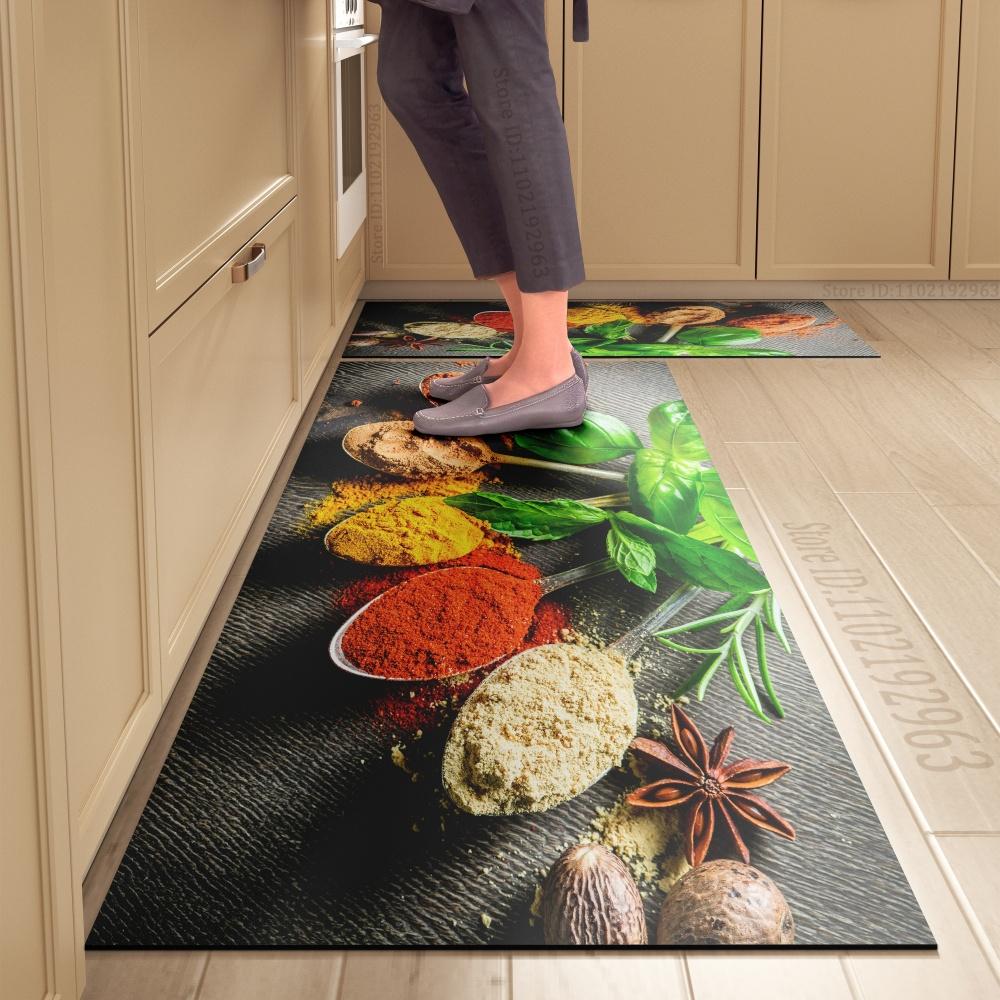 Spice Pattern Kitchen Mat Non-Slip Machine Washable Rug Set for Home Decor Anti-Fatigue Floor Mats Comfort Standing Pad