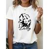 Women'S Casual Crew Neck T-Shirt with Dolly Graphic Print - Short Sleeve, Regular Length, Spring/Summer Top, White with Black Design