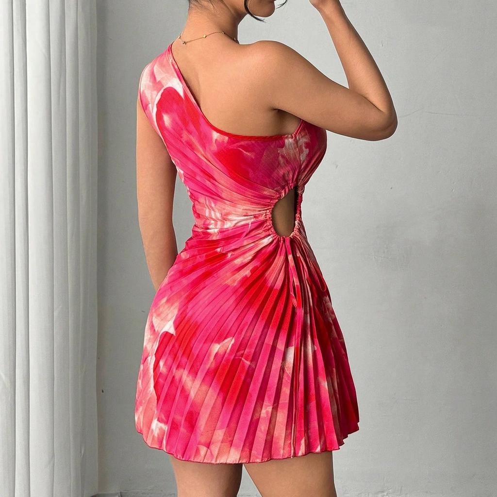 Women's Casual One Shoulder Sleeveless Printed Dress With High Waist And Hip Hugging Skirt
