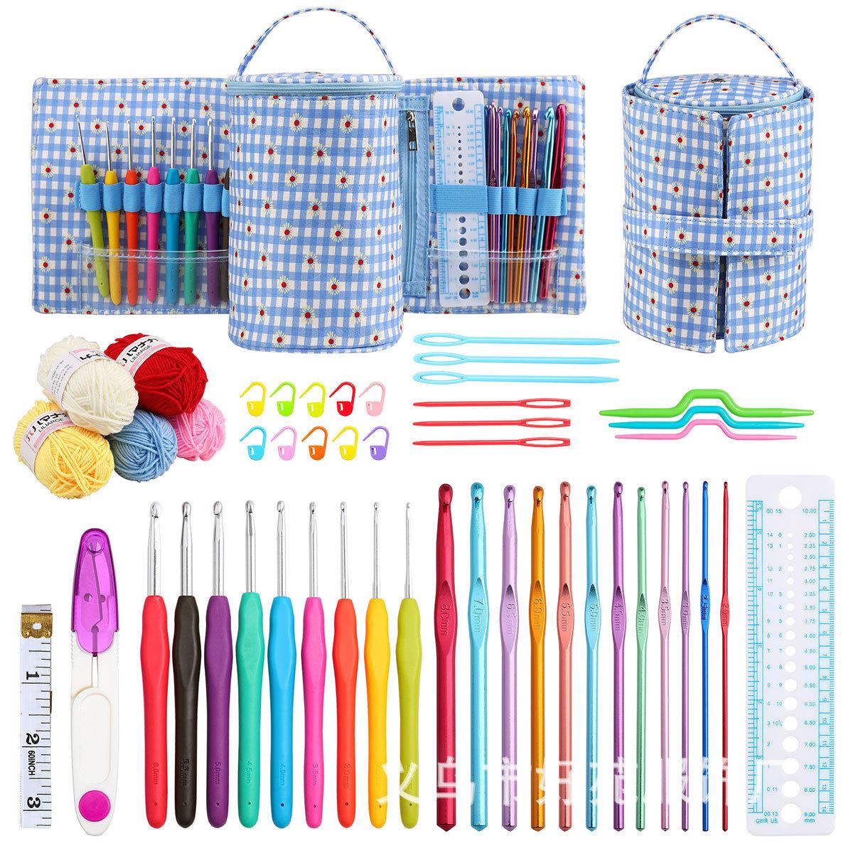 Hand-Knitted Wool Crochet Set with Portable Aluminum Tools & Detachable Storage Bag